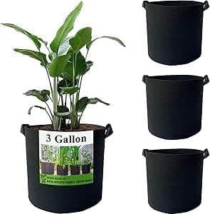 Non-woven fabric plant bags with carrying handles, 3-gallon, bags,and vegetables, 22cm diameter x 25cm height, 3-pack