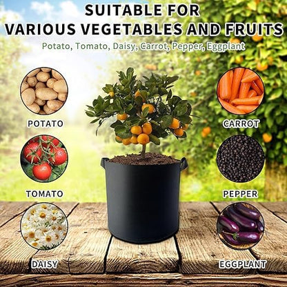 Non-woven fabric plant bags with carrying handles, 3-gallon, bags,and vegetables, 22cm diameter x 25cm height, 3-pack
