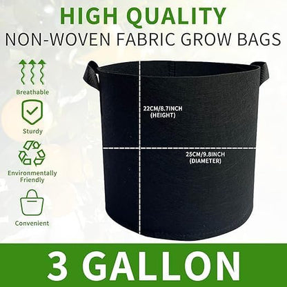 Non-woven fabric plant bags with carrying handles, 3-gallon, bags,and vegetables, 22cm diameter x 25cm height, 3-pack