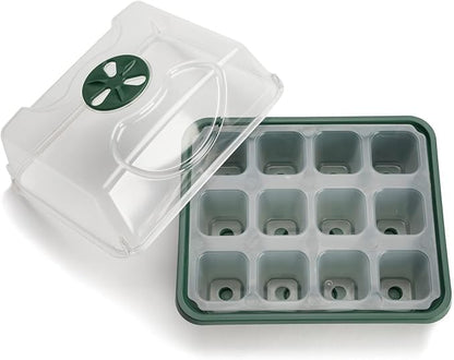 صنيه, بذور للشتلات من 1 قطع (12 خلية في كل صينية) مع اغطية قبة قابلة للتعديل وقاعدة بالاضافة الى بطاقات نباتية، مجموعة ادوات يدوية، أخضر