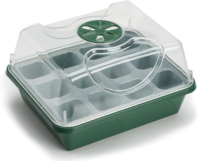 صنيه, بذور للشتلات من 1 قطع (12 خلية في كل صينية) مع اغطية قبة قابلة للتعديل وقاعدة بالاضافة الى بطاقات نباتية، مجموعة ادوات يدوية، أخضر