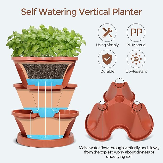 Large Vertical, Garden, Growing Tower - Multi-Tier Plastic Strawberry Growing Pot