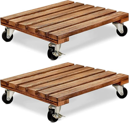 Wooden, plant, stand, with 12-inch (30 cm) wheels, square plant, roller with lockable metal wheels,