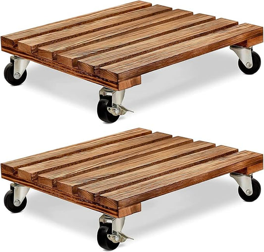 Wooden, plant, stand, with 12-inch (30 cm) wheels, square plant, roller with lockable metal wheels,