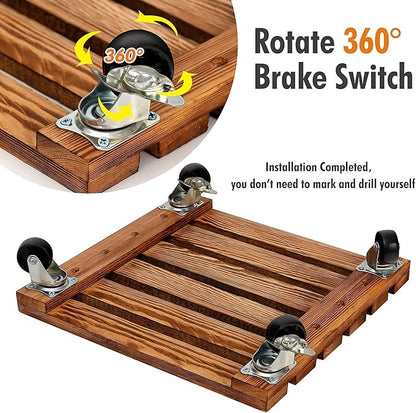 Wooden, plant, stand, with 12-inch (30 cm) wheels, square plant, roller with lockable metal wheels,