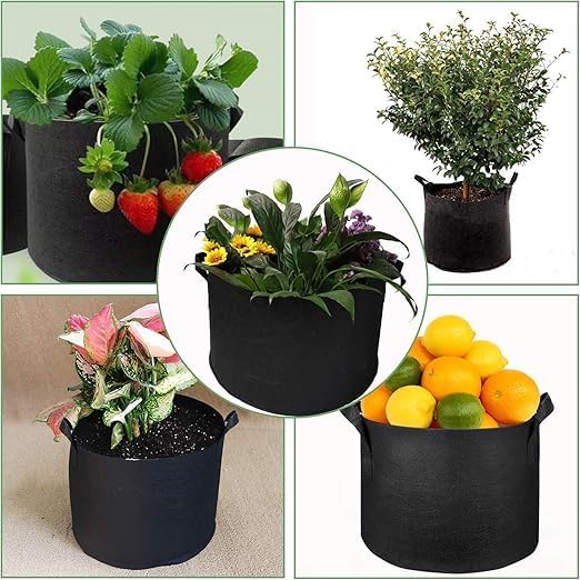 Non-woven fabric plant bags with carrying handles, 3-gallon, bags,and vegetables, 22cm diameter x 25cm height, 3-pack