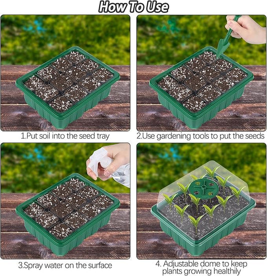 2-piece seedling starter tray with 24 cells and a humidity dome, greenhouse, germination kit for plants, and vegetables,